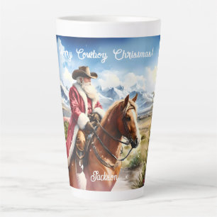 Santa Wearing Cowboy Hat und Reitpferd Milchtasse