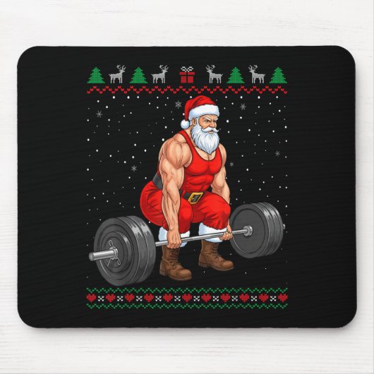 Santa Weightlifting Christmas Deadlift Gym Ugly Sw Mousepad (Vorne)