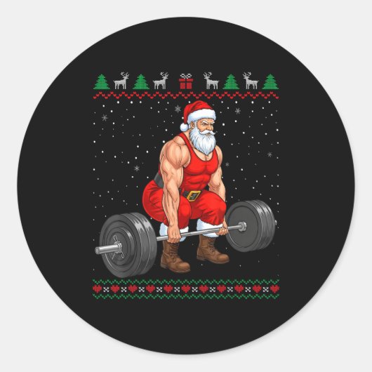 Santa Weightlifting Christmas Deadlift Gym Ugly Sw Runder Aufkleber (Vorderseite)