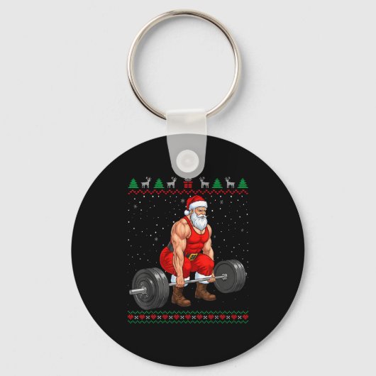 Santa Weightlifting Christmas Deadlift Gym Ugly Sw Schlüsselanhänger (Vorderseite)