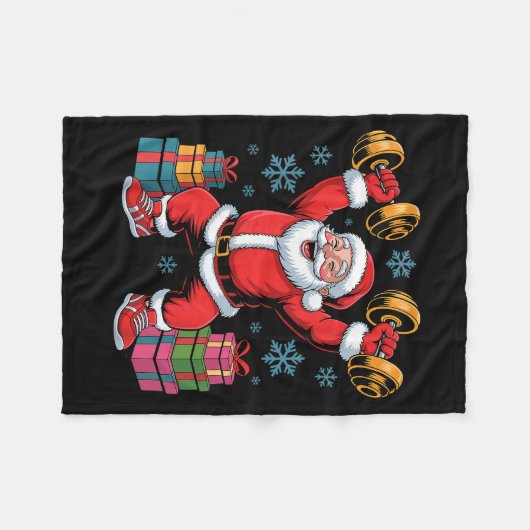 Santa Weightlifting Fitness Gym Training Christmas Fleecedecke (Vorderseite (Horizontal))