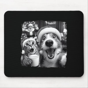 Santa Weihnachten Lustige Katze macht Selfie Wasch Mousepad