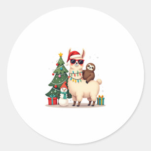 Santa Weihnachten Lustiger Lama Faultier Weihnacht Runder Aufkleber