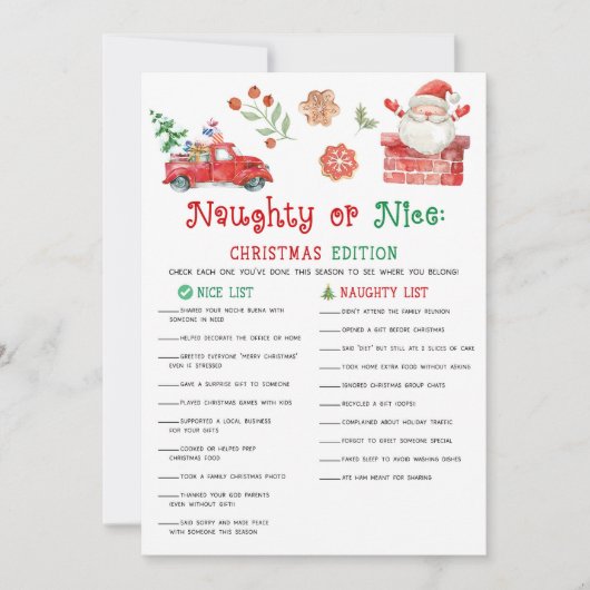 Santa Weihnachts-Liste: Böse oder Brave Spiel Feiertagskarte (Vorderseite)