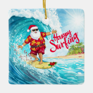 Santa Weihnachts-Surfer surft auf großer Welle Keramikornament