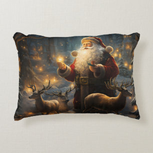 Santa Weihnachtsnacht Schneewald Dekokissen