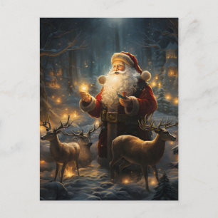 Santa Weihnachtsnacht Schneewald Feiertagspostkarte