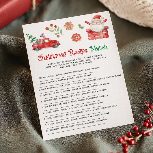 Santa Weihnachtsrezept-Match-Spiel Feiertagskarte