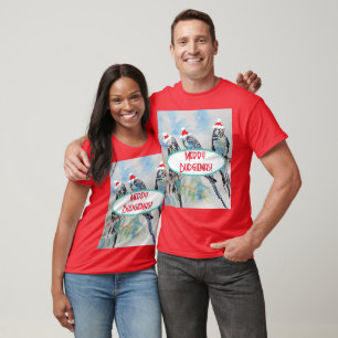 Santa Wellensittich Weihnachten Aquarell-Malerei V T-Shirt