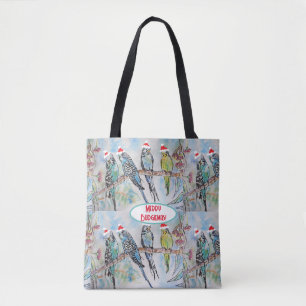 Santa Wellensittich Weihnachts-Wasserfarbenmalerei Tasche