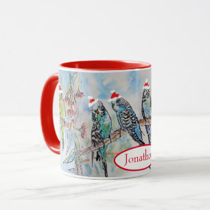 Santa Wellensittich Weihnachts-Wasserfarbenmalerei Tasse