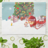 Santa Welpe: Lächelnder Bichon und Weihnachtsbaum Geschirrtuch (Gefaltet)