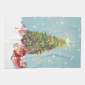 Santa Welpe: Lächelnder Bichon und Weihnachtsbaum Geschirrtuch (Horizontal)