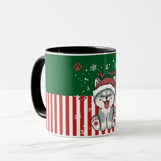 Santa-Welpe mit Geweih Tasse (Vorderseite Links)