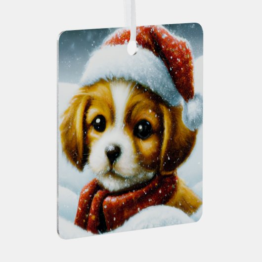 Santa Welpe Ornament Aus Metall (Vorderseite Rechts)