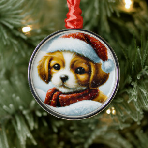 Santa-Welpe Weihnachten Ornament Aus Metall