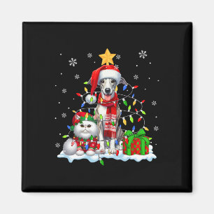 Santa Whippet mit Elf Cat Weihnachtsleuchten Besit Magnet