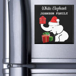 Santa White Elephant Ihr Name Weihnachtsküche Magnet<br><div class="desc">Santa White Elephant Ihr Name Weihnachtsküche Magnet mit einem schwarzen Hintergrund. Personalisieren Sie dies mit Ihrer Nachricht. Bearbeiten Sie es,  um weitere Änderungen vorzunehmen.</div>