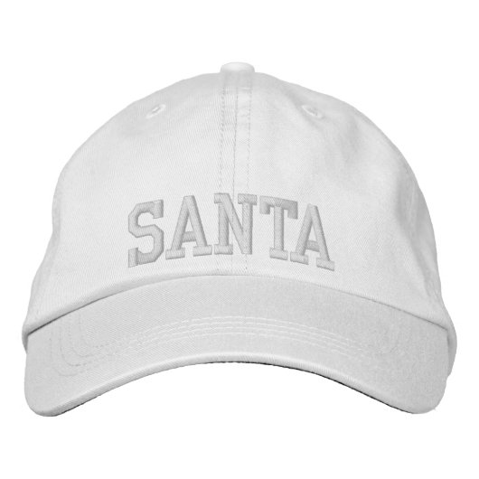 SANTA White On White Athletic Chic Font Bestickte Baseballkappe (Vorderseite)