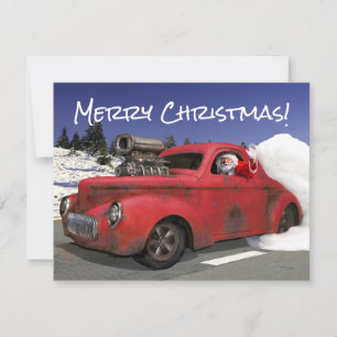 Santa winkend fährt altes 1941 rostiges Hotrod-Cou Feiertagskarte