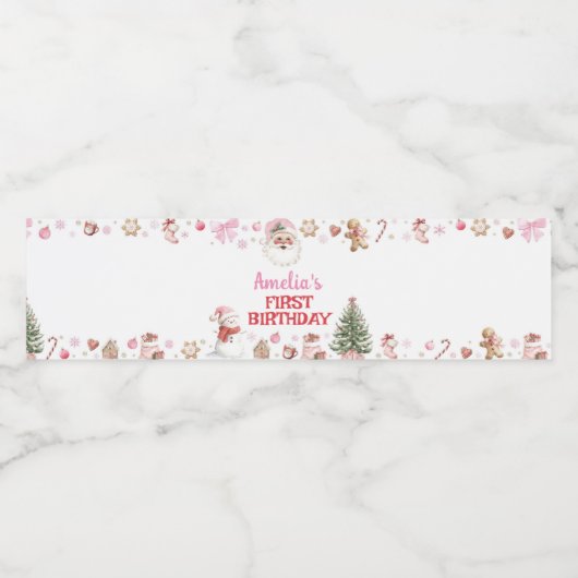 Santa Winter Christmas Birthday Party Wasserflaschenetikett (Einzelnes Label)