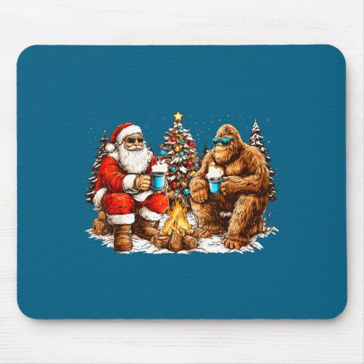 Santa With Bigfoot Christmas Campfire Funny Sasqua Mousepad (Vorne)