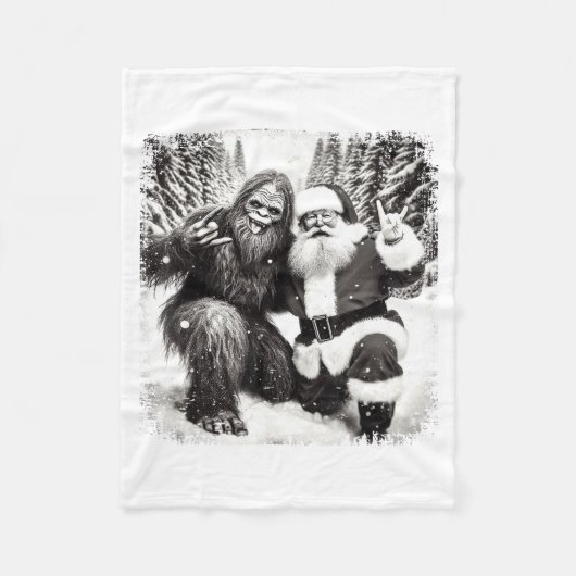 Santa With Bigfoot Christmas Lights Funny Sasquatc Fleecedecke (Vorderseite)