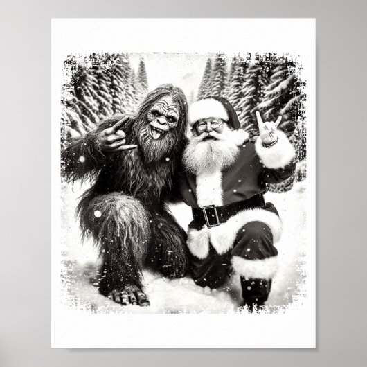 Santa With Bigfoot Christmas Lights Funny Sasquatc Poster (Vorne)