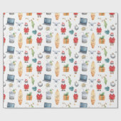 Santa with computer and Surfboard on Christmas Geschenkpapier (Flach)