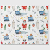 Santa with computer and Surfboard on Christmas  Geschenkpapier (Flach)