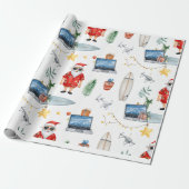 Santa with computer and Surfboard on Christmas Geschenkpapier (Ungerollt)