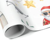 Santa with computer and Surfboard on Christmas Geschenkpapier (Rolleneckpunkt)