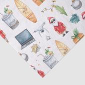 Santa with computer and Surfboard on Christmas  Seidenpapier (Detail)