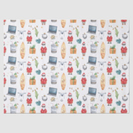 Santa with computer and Surfboard on Christmas  Seidenpapier