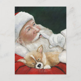 Santa with Corgi Dog Art Christmas Postcard Feiertagspostkarte
