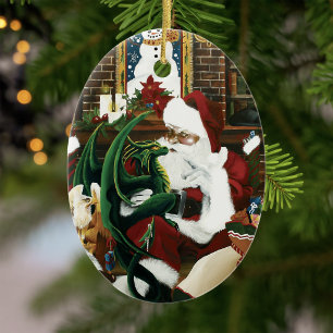 Santa With Dragon Friend Keramikornament