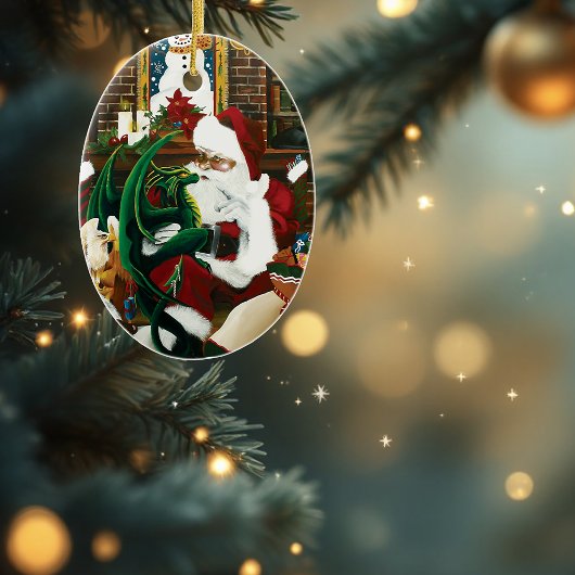 Santa With Dragon Friend Keramikornament
