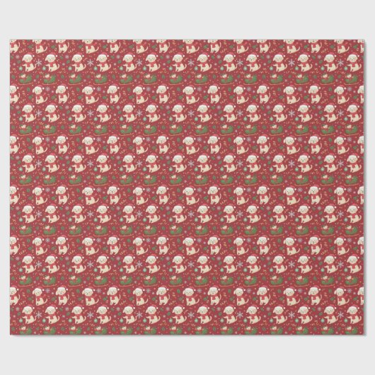 Santa with Gifts & puppys Christmas Wrapping Paper Geschenkpapier (Flach)