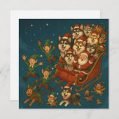 Santa with joyous pups and elves! einladung (Vorne/Hinten)