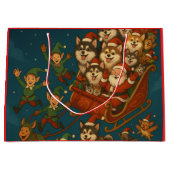 Santa with joyous pups and elves! große geschenktüte (Vorderseite)