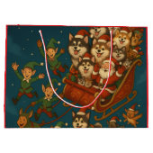 Santa with joyous pups and elves! große geschenktüte (Rückseite)