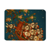 Santa with joyous pups and elves! magnet (Horizontal)