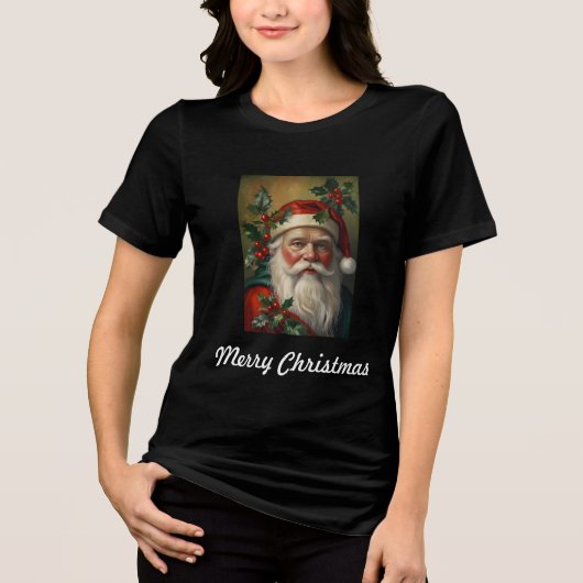 Santa With Mistletoe Tri-Blend Shirt (Vorderseite)