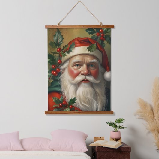 Santa With Mistletoe Wandteppich Mit Holzrahmen (Schlafzimmer)