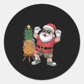 Santa With Pineapple Christmas Tree In Summer Time Runder Aufkleber (Vorderseite)