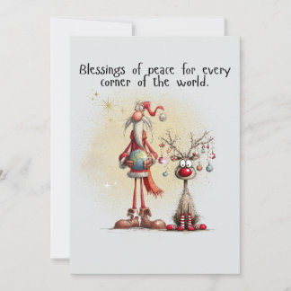 Santa with rein deer Flat Holiday Card Feiertagskarte