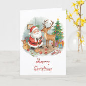 Santa with toys and reindeer & whimsical Christmas Karte (Gelbe Blume)
