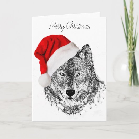 Santa Wolf Christmas Card - Blank Feiertagskarte (Vorderseite)