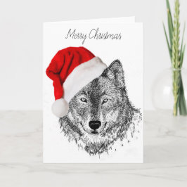 Santa Wolf Christmas Card - Blank Feiertagskarte