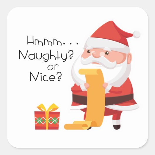Santa Wonders Naughty oder Nice? Quadratischer Aufkleber (Vorderseite)
